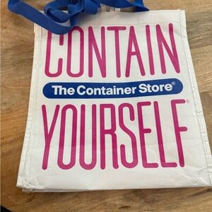 The Container Store White Tote with Pink and Blue Text
